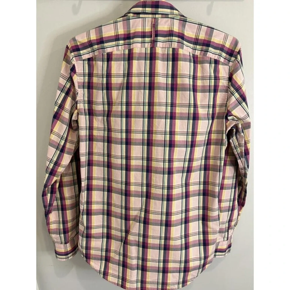 Banana Republic Luxe Stretch Poplin Grant Slim Shirt Pink Multi Plaid Button M